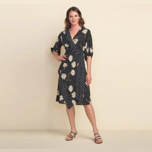 JOSEPH RIBKOFF Multi Floral & Polka Dot Dress Faux Wrap Knee Length Women's 12